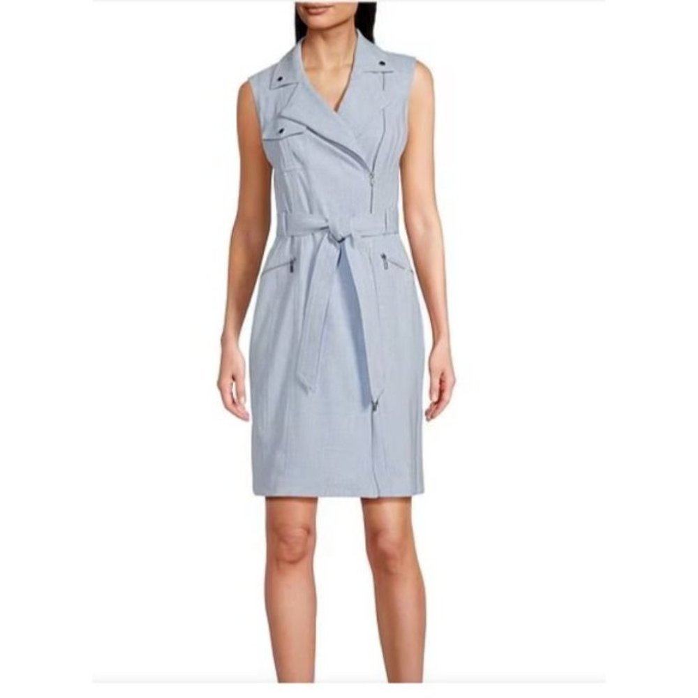 Calvin Klein Dress 12 Blue W Belt Sleeveless Stretch Sheath Career Church